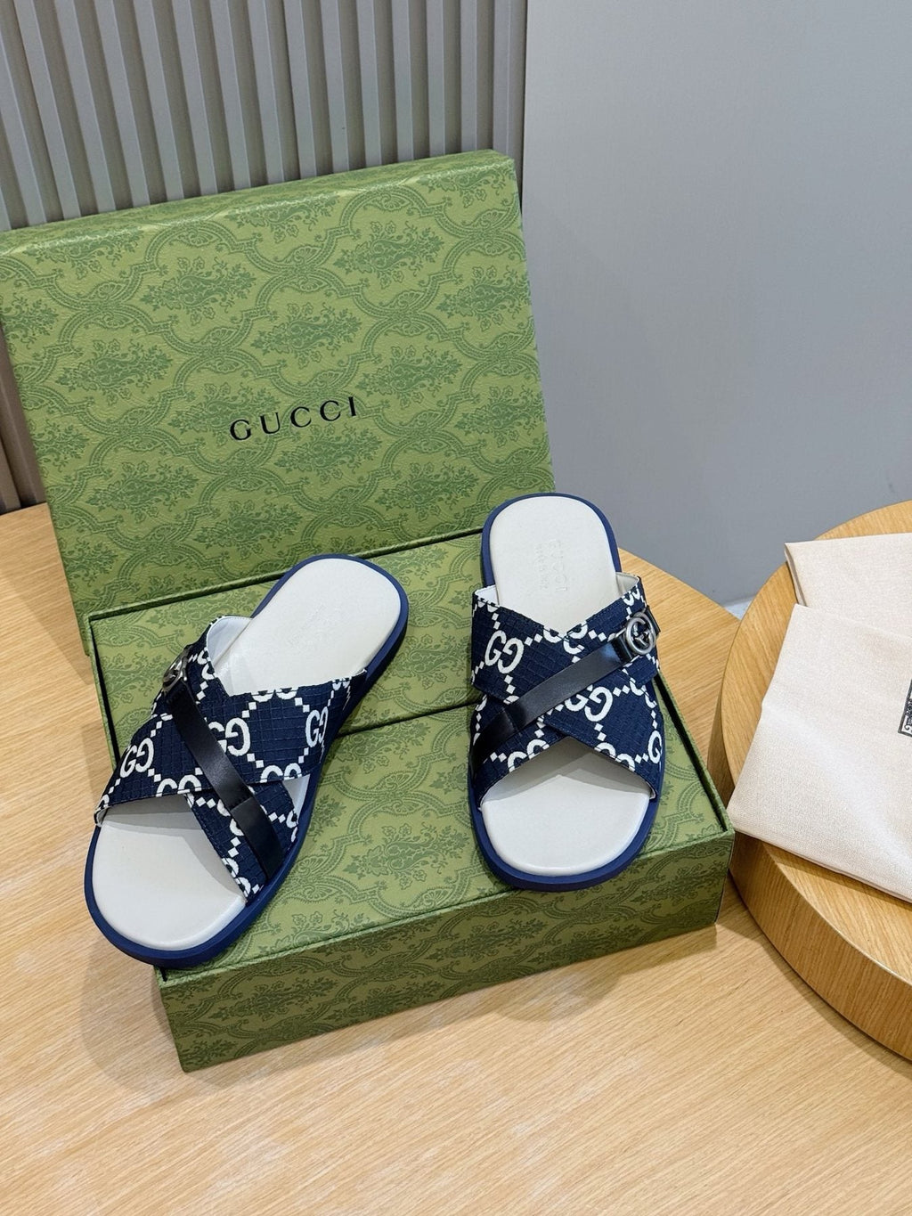 Gucci Crossed Strap Slide Sandals